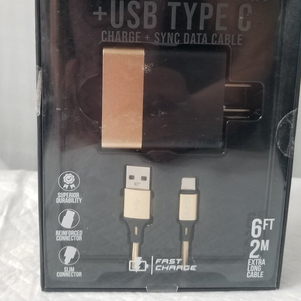 Blast Wall Charger 3.1A + USB Type C Charge + Sync Data Cable Brand New 6 FT